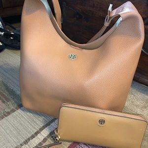 Brown Tory Burch Bag and Wallet Set